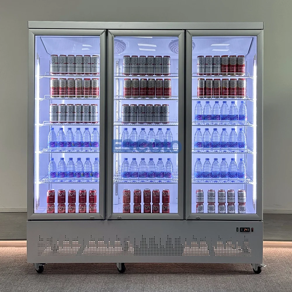 Glass Doors Vertical Refrigerated Drink Display Case Commercial Fan Cooling Upright Cooler Fridge For Supermarket