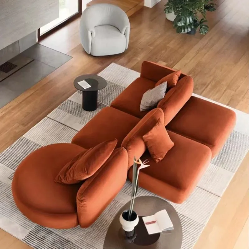 Round and soft light luxury arc sofa with caramel velvet fabric module sofa living room sofa