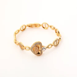18k Gold Color Sexy Charm Fashion Jewelry Pakistan style laser pattern sweet love heart shape gemstone Bracelet for girls