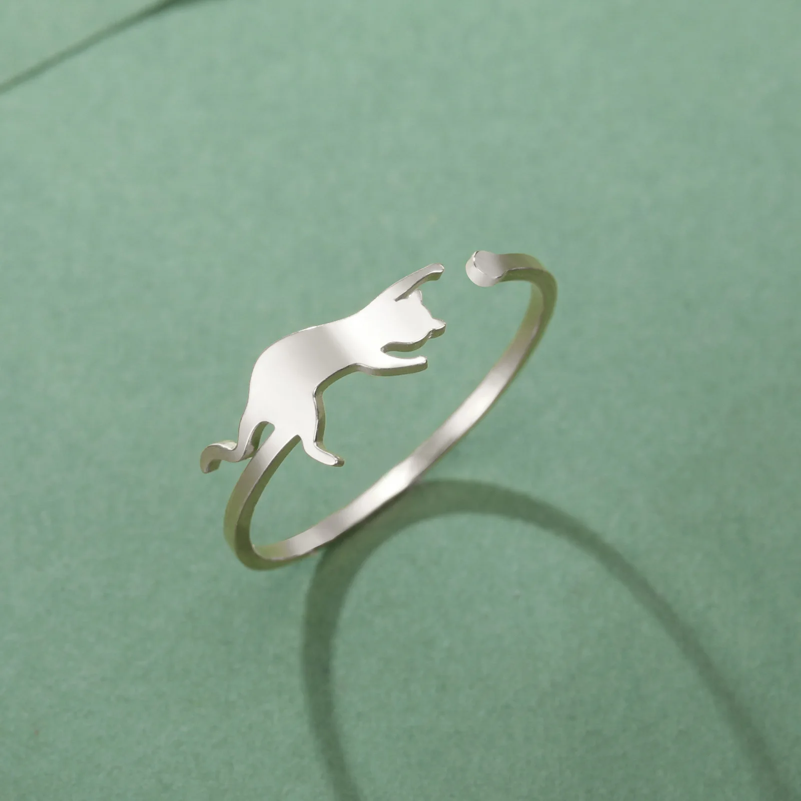 2024 Wholesale Hot simple cute cut Animal ring gold stainless steel cat adjustable fine ring for girls