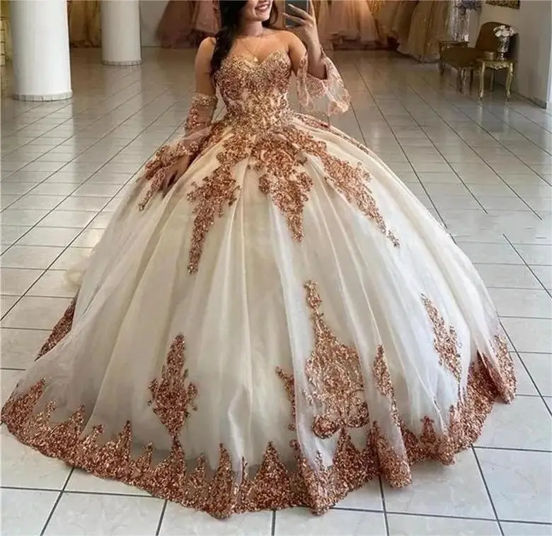 New Sweetheart Ball Gown Beaded Quinceanera Dresses 15 Long Sleeve Corset Dress Princess Sweet 16 15 Vestidos De Fiesta
