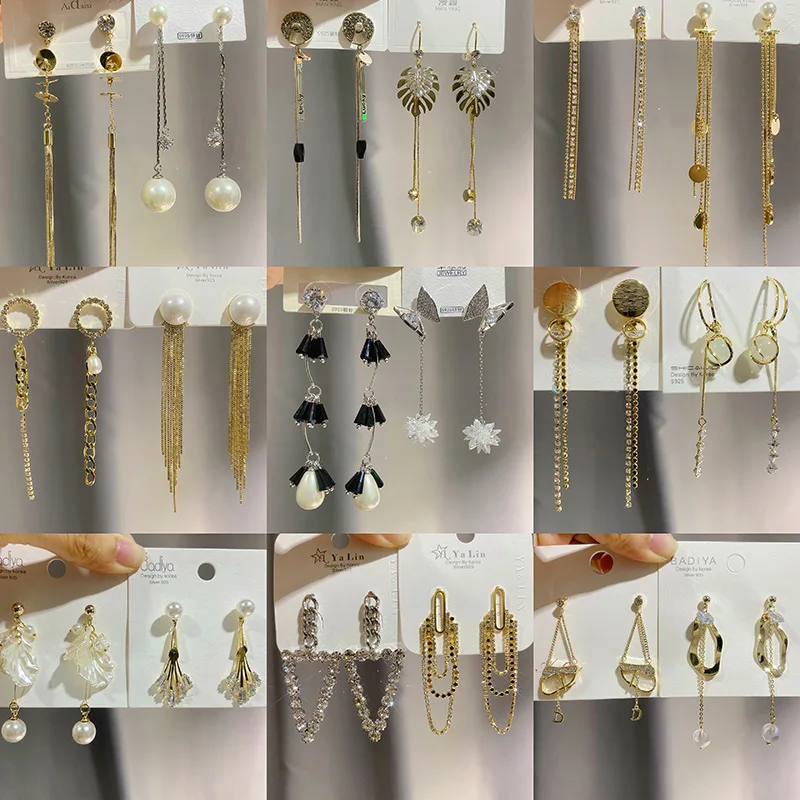 Wholesale Cheap Earrings Studded With Diamonds Zircons Pearls Long Tassel Mixed for Women