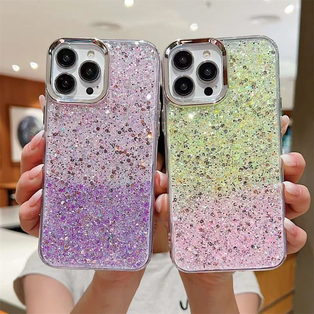 New Popular glitter bling gradual change color clear epoxy phone case for Oppo Reno12 Pro luxury case