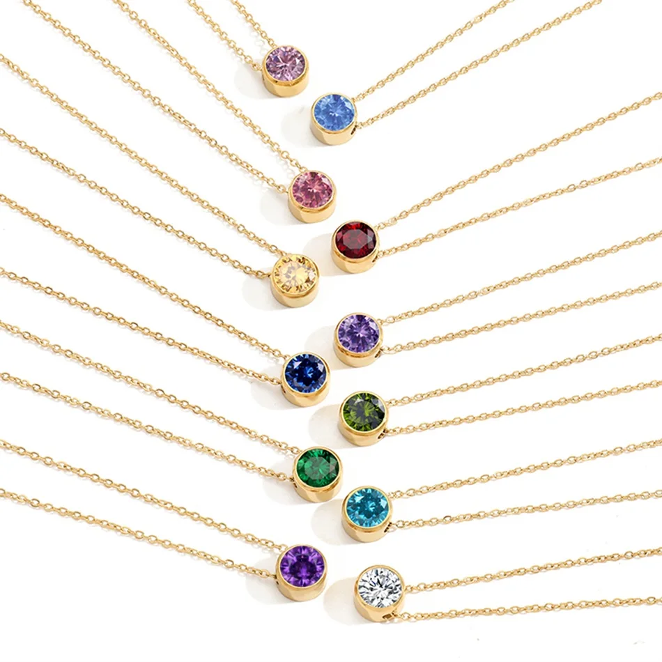Popular Europe fashion stainless steel 316L crystal pendant link chain jewelry with zircon necklaces