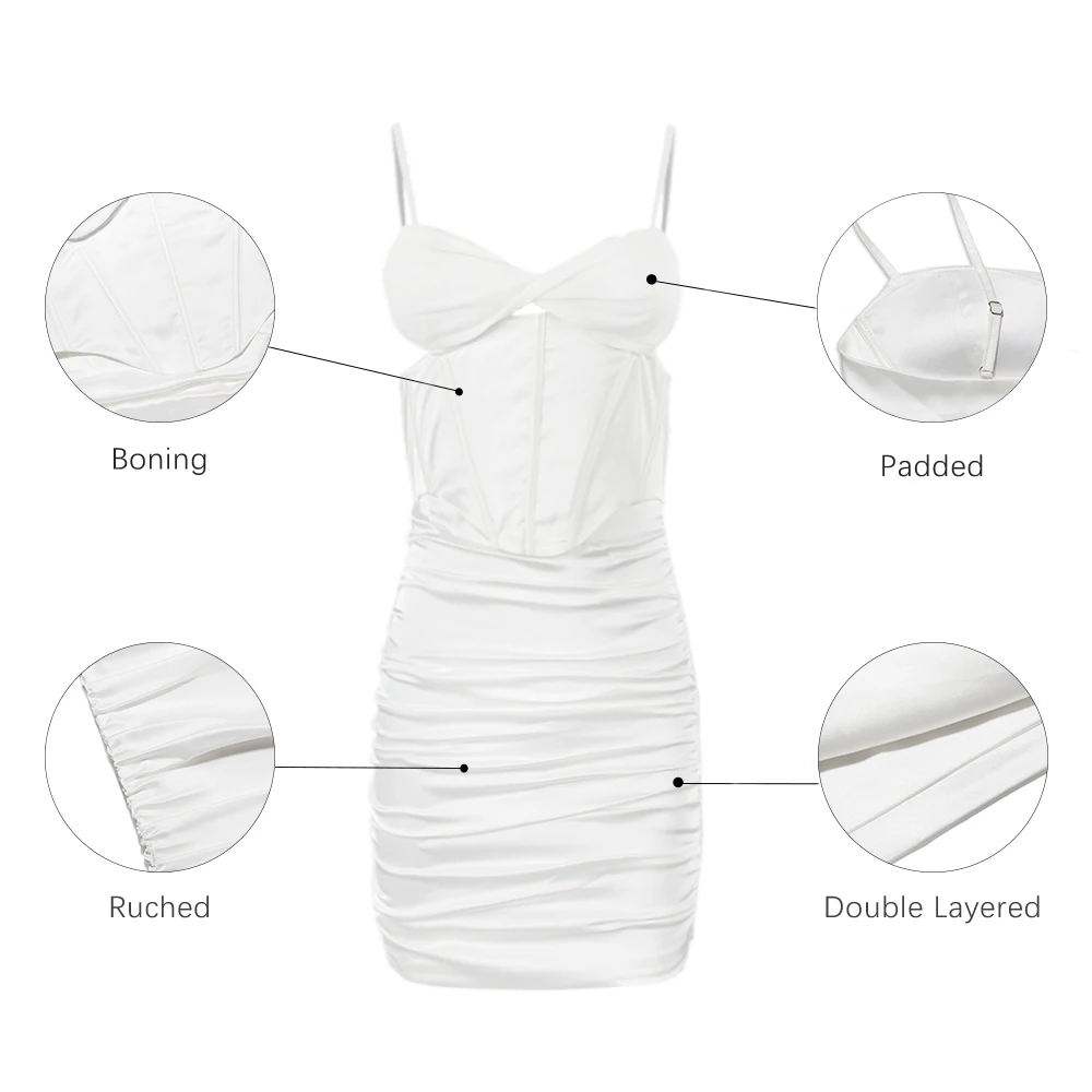 Наряды для отпуска, плиссированное платье-бюстье с вырезами, облегающее платье на скрытой молнии с рюшами, двухслойный атласный мини-корсет, вечернее платье