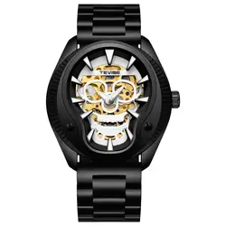 2019 fashion skeleton watch green skull luminous stainless steel leather band young men