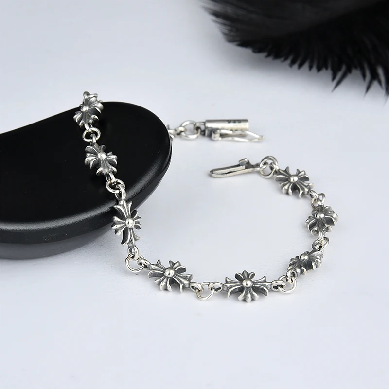 Vintage Thai Silver color copper  bracelet men cross and letter unique bracelet for men