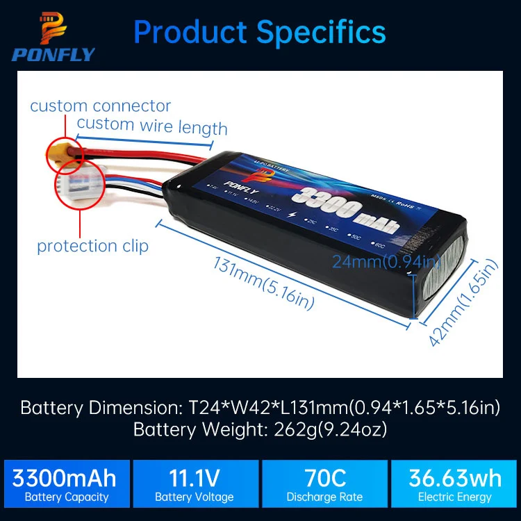 Аккумулятор PONFLY 3300mAh для дрона 70C 11 1 V 7541121 Lipo батарея 14 8 7 4 радиоуправляемого вертолета