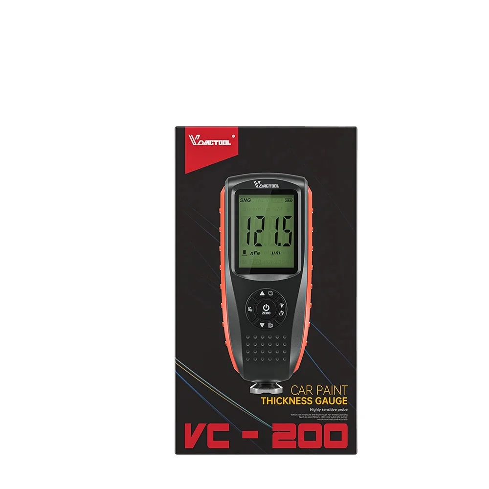 VDIAGTOOL VC200 Car Paint Thickness Tester FE/NFE Coating Thickness Gauge LCD Backlight Paint Tester Self-Calibration USB Charge