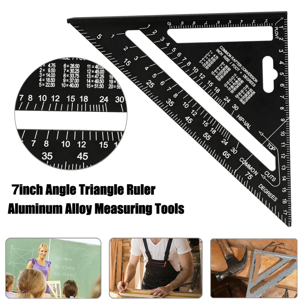 7 inch Triangular Ruler Aluminum Alloy Metric Measuring Ruler Woodworking Try Square Triangle Angle Protractor Angle Ruler