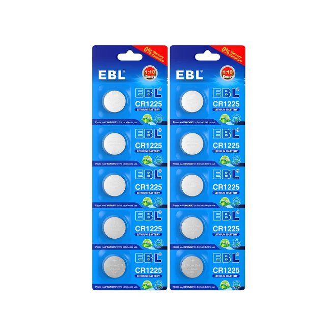 EBL Limno2 Thin 50mAh Battery Coin Cell Lithium Battery CR1225 3.0V Lithium Button Cell Batteries