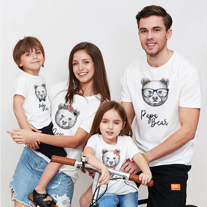 Mommy Son Daughter And Me Cartoon Printing Casual Short Sleeve T-Shirt Parent-Child Clothes Family Matching Tops