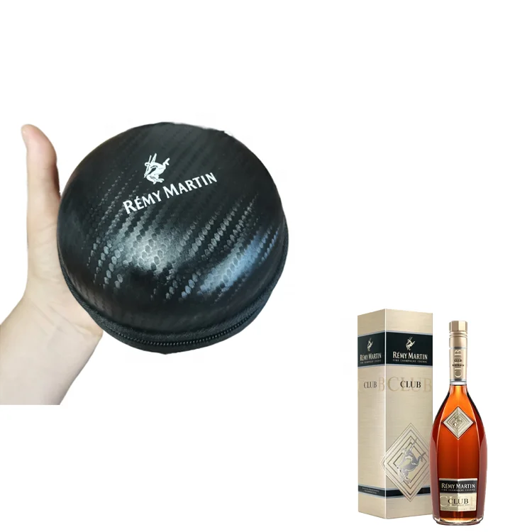 custom logo size color round zipper Carbon fiber eva tea cup packaging box Bag for Remy Martin cognac brand promotion