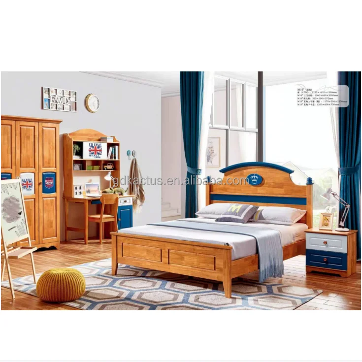 blue color wooden children bedroom furniture boy colorful kids bedroom set