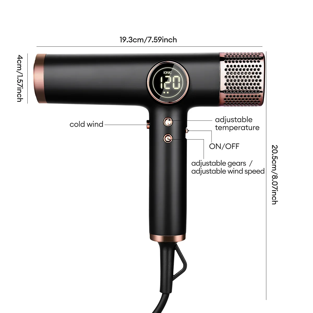 T-type hair dryer salon performance negative ion 3-speed strong wind 1200W hair dryer blower hot air comb