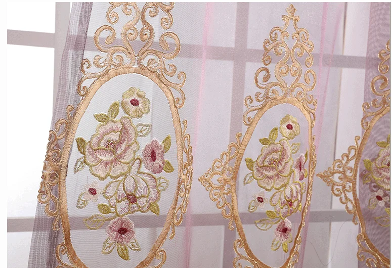 European style chenille hollow embroidered luxury purple curtain