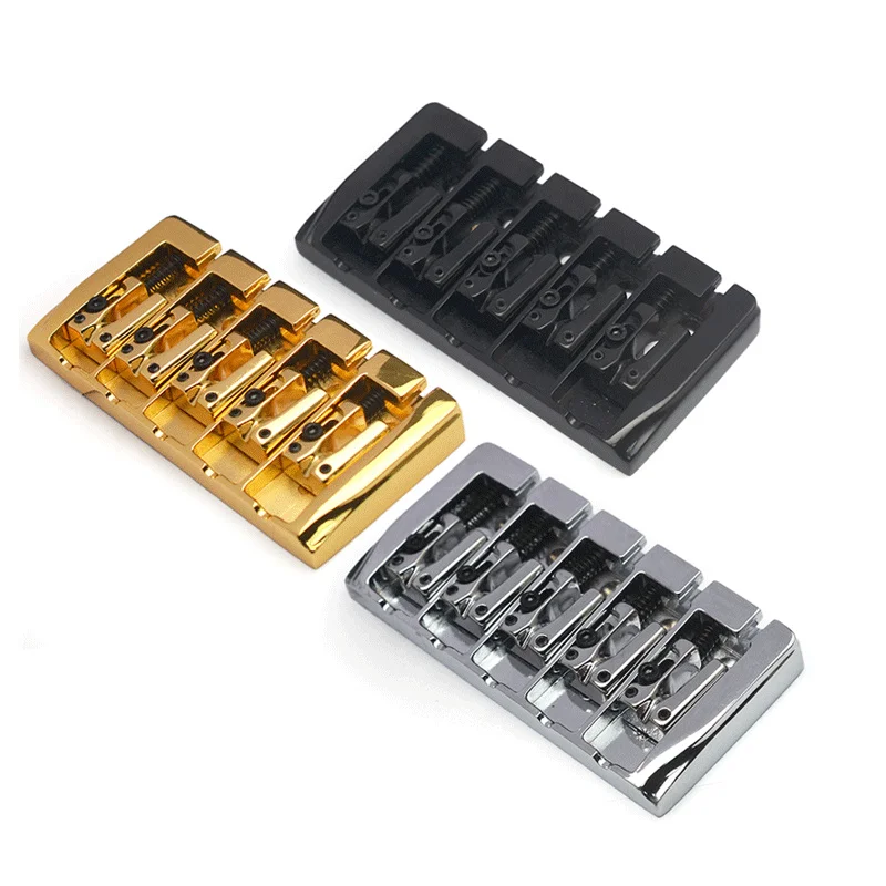 Vintage 5 String Locked Saddle Bass Bridge 111x54MM Body or Bottom Through String Spacing 19MM Bass Fixed Bridge Black/Gold/CR
