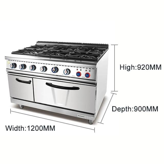 Commercial kitchen professional 6 burner gas cooking range prices industrial gas stove with oven restaurant machines equipment