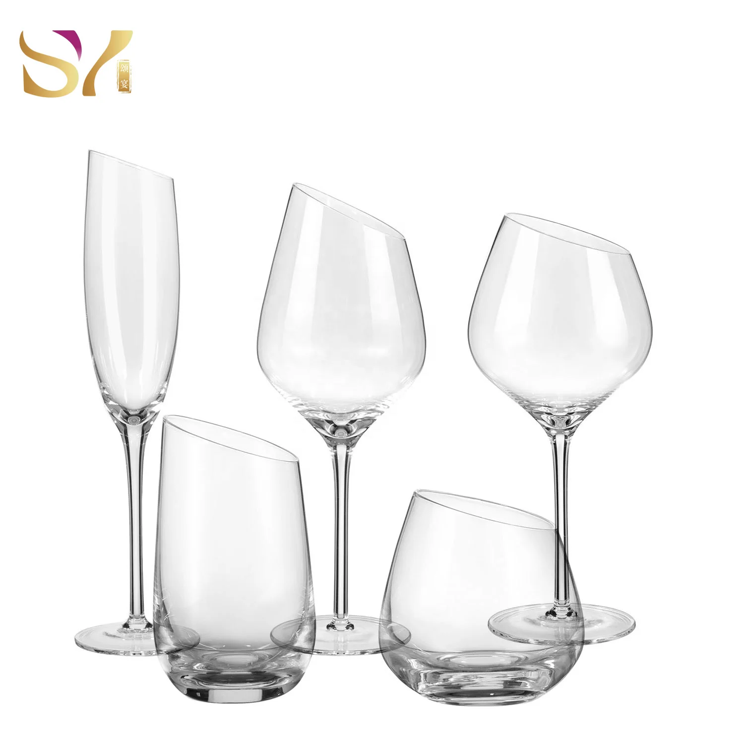 Wholesale smoke gray cognac glasses wine glass crystal drinking glassware set for restaurants