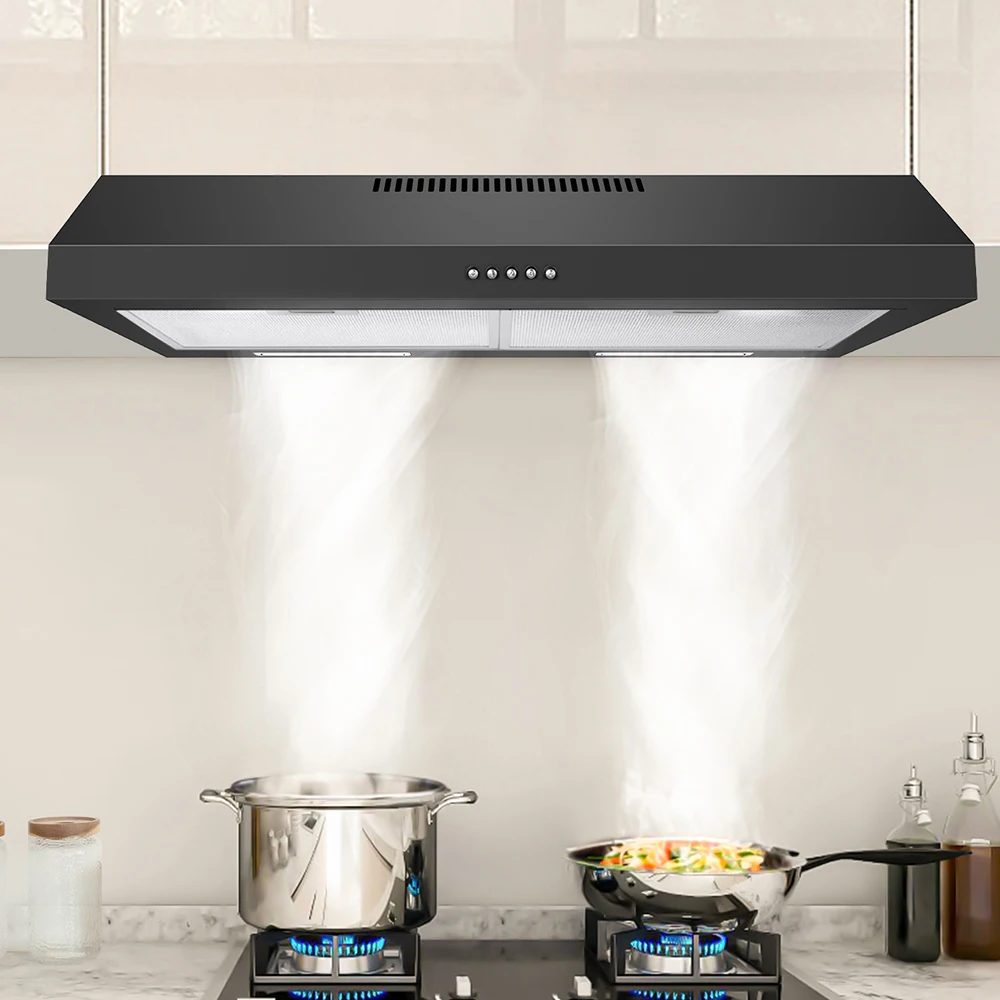 3 Speed Exhaust Fan 90cm Black/Stainless Steel Under Cabinet Range Hood Ductless Range Hood Vent for Kitchen