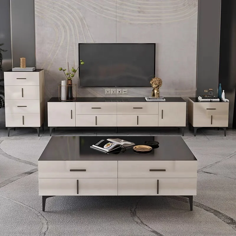 Popular Modern Home Living Room Bedroom Furniture Wall Unit Wooden TV Cabinet TV Stand Wooden Coffee Table