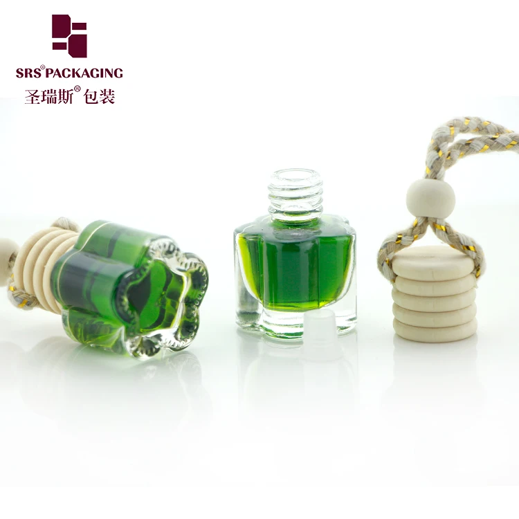 Empty 6ml Car Diffuser Bottle With Wood Cap Glass Perfume Hanging Car Air Freshener Bottle