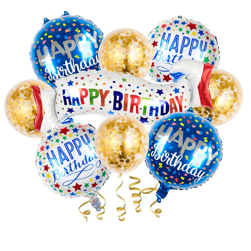 9PCS Happy Birthday Balloons Set Foil Balloon Banner Baby Party Decoration Backdrop happy birthday party supplies decorations