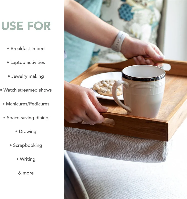 large Wood Bed Tray Lap Desk with Detachable Cushion, Serving Tray