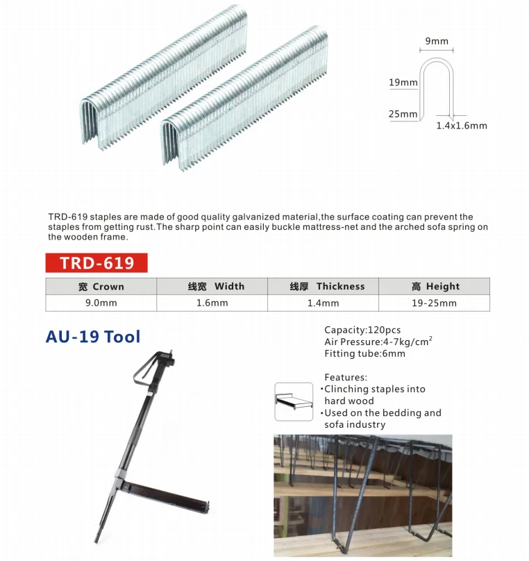20000PCS Galvanized Steel U Crown U-Shape Nails Staples TRD619/622/625 Fence Staples for Wood