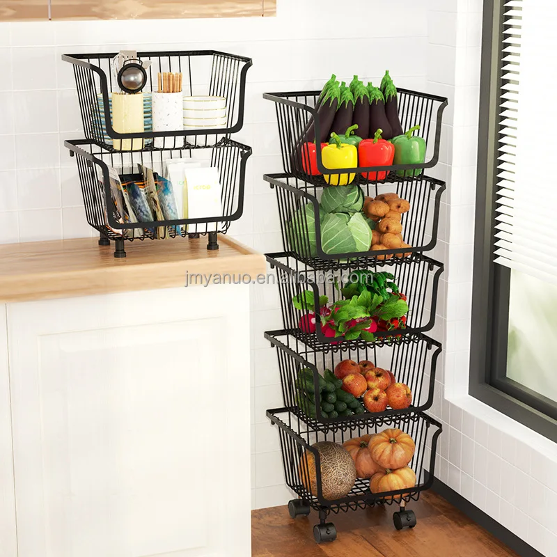Multilayer Tiers Black Wire Mesh  Kitchen Vegetable Storage Fruit Basket