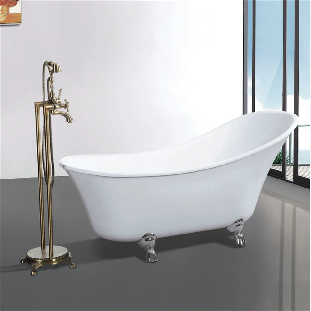 Modern Design White Acrylic Free Standing Bathtub with Faucet Soaking Function and Massage Features for Bathroom Use