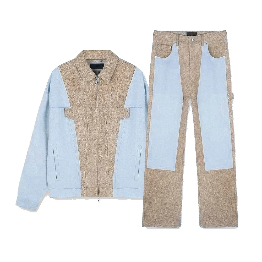 2-piece summer short jacket black and gold sets luxury custom tracksuit shirt patch work jacket and pant 2 piece set for men