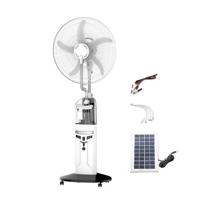 Поо AC220V DC12V перезаряжаемый стоячий вентилятор с батареей солнечный распылитель воды для наружного или внутреннего