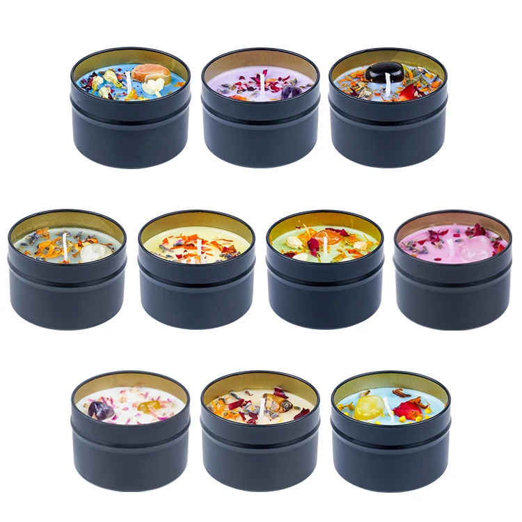 High Quality Low MOQ Fragrance Aromatherapy Spiritual Healing  Home Fragrance Gift Dried Flower Crystal Tin Scented Candles