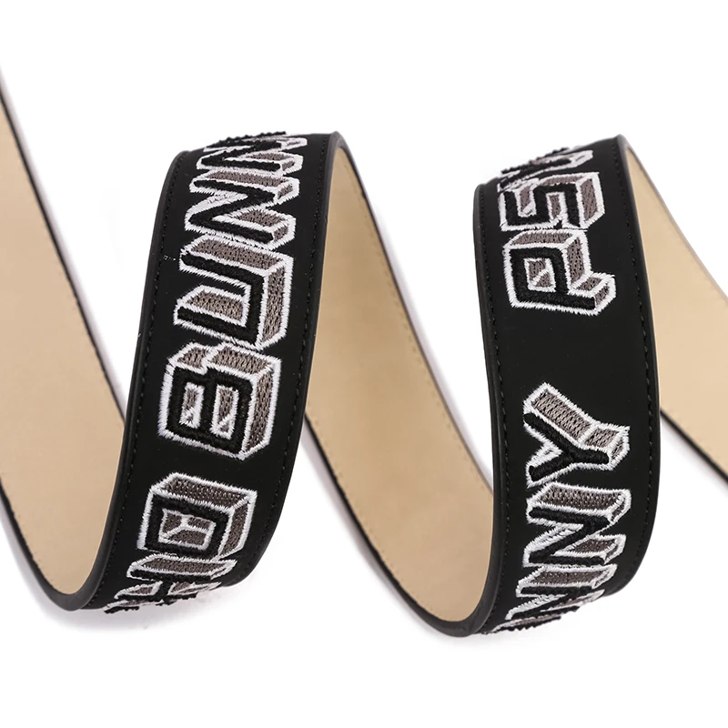 New design fashion men Golf belt black white color with jacquard weave OEM women belt pu leather Straps pin buckle