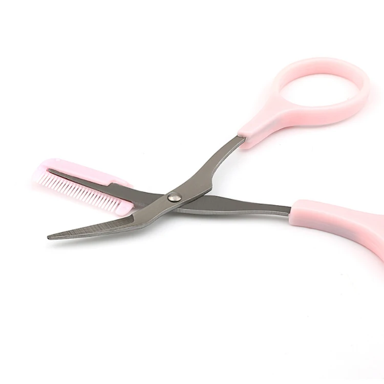 Wholesale Beauty Eyebrow Trimming Scissors Durable Stainless Steel Eyebrow Scissors with Comb