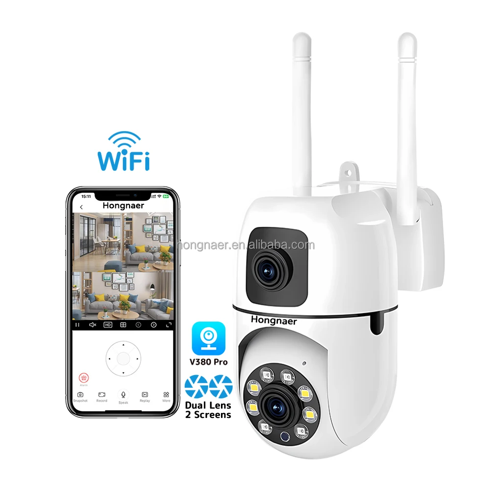 Hongnaer Indoor HD Monitor Smart Video Wireless PTZ IP CCTV Camera Dual Lens V380 Pro WiFi Home Security Surveillance Camera