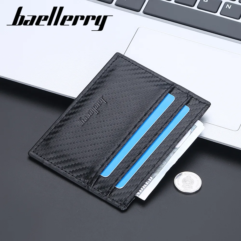 OEM baellerry carbon fiber men card holder wallet RFID Blocking Small credit card holder luxury leather mini card holder wallet