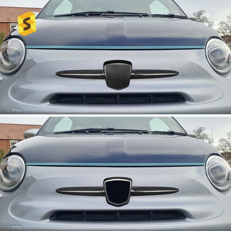 Shasha Carbon Fiber accessories Fashion Front Emblem Decorative Bezel Carbon Fiber Car Accessories For Fiat 500 2008 Years Up