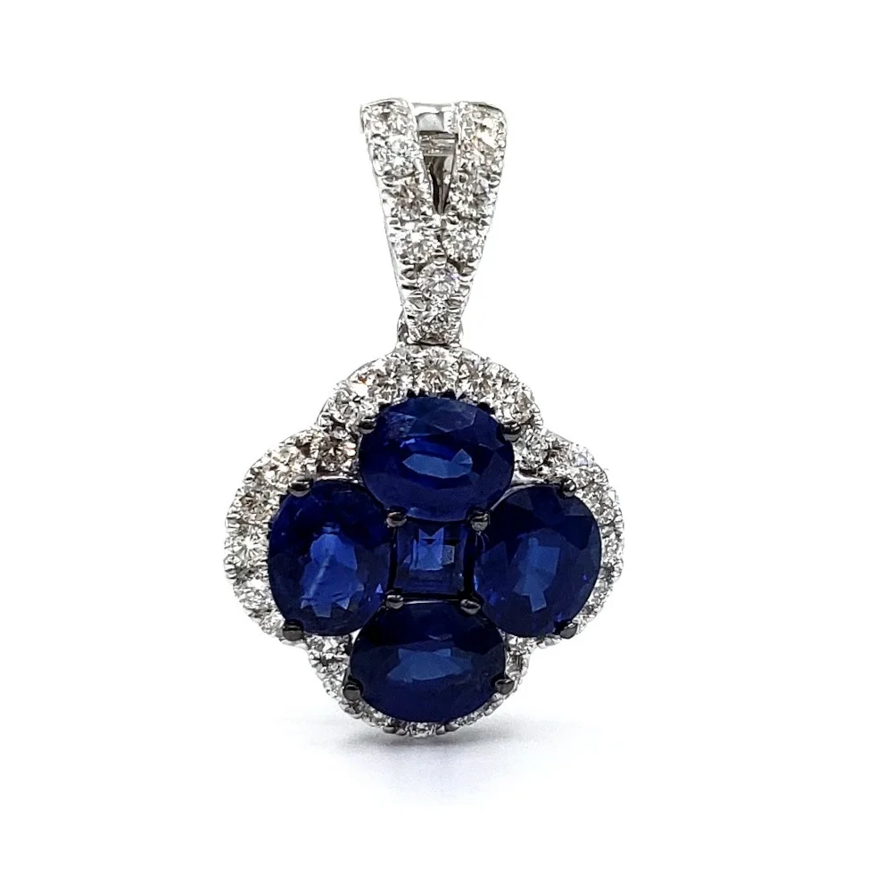 KOK Hong Kong Supplier Fast shipping 18K White Gold Real Diamond Fine Jewelry Gemstone Blue Sapphire Pendants For Women
