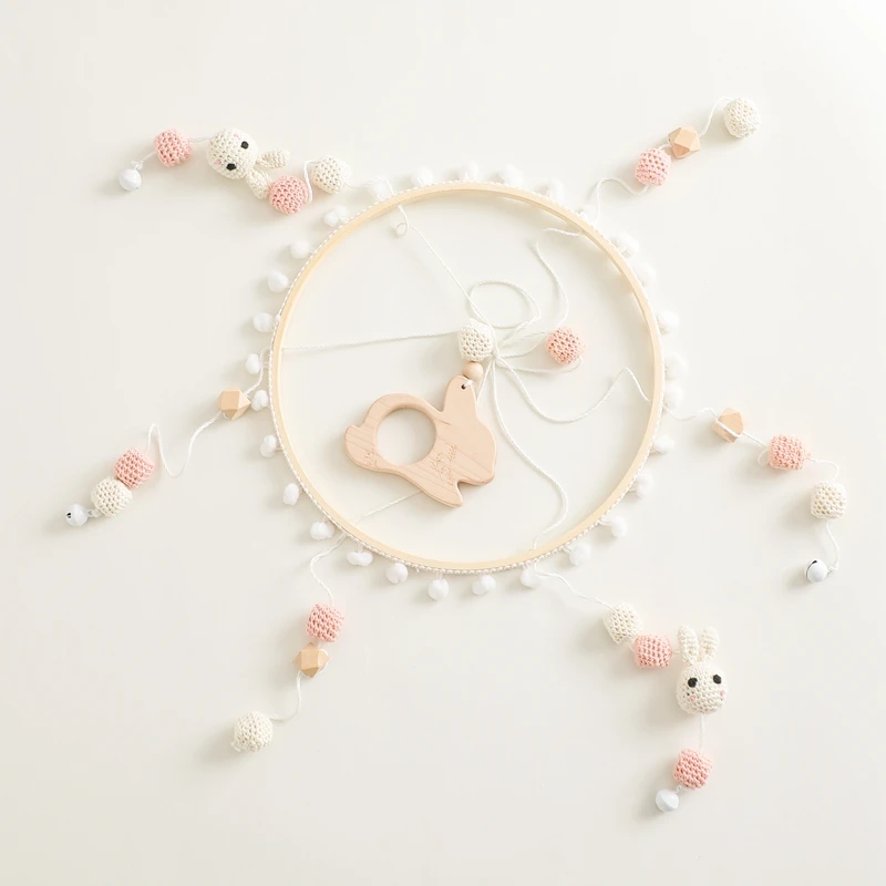 Crochet Rabbit Design Handmade Nursery Bed Bell Baby Crib Mobile Holz for 0- 2 Years
