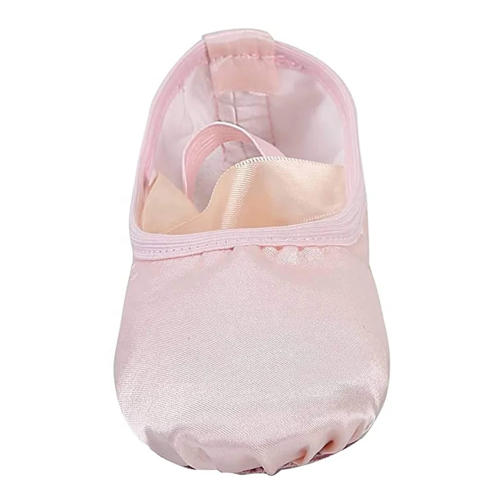EU & US Pink Soft Stain Ballet Dance Ballerina Shoes Flat Split Sole with Ribbon for Girls and Boys (Toddler/Little Kid/Big Kid)