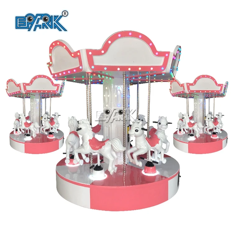 6 Seats Coin Operated Kids Game Machine Amusement Park Fiberglass Horse Mini Carousel Rides For Sale
