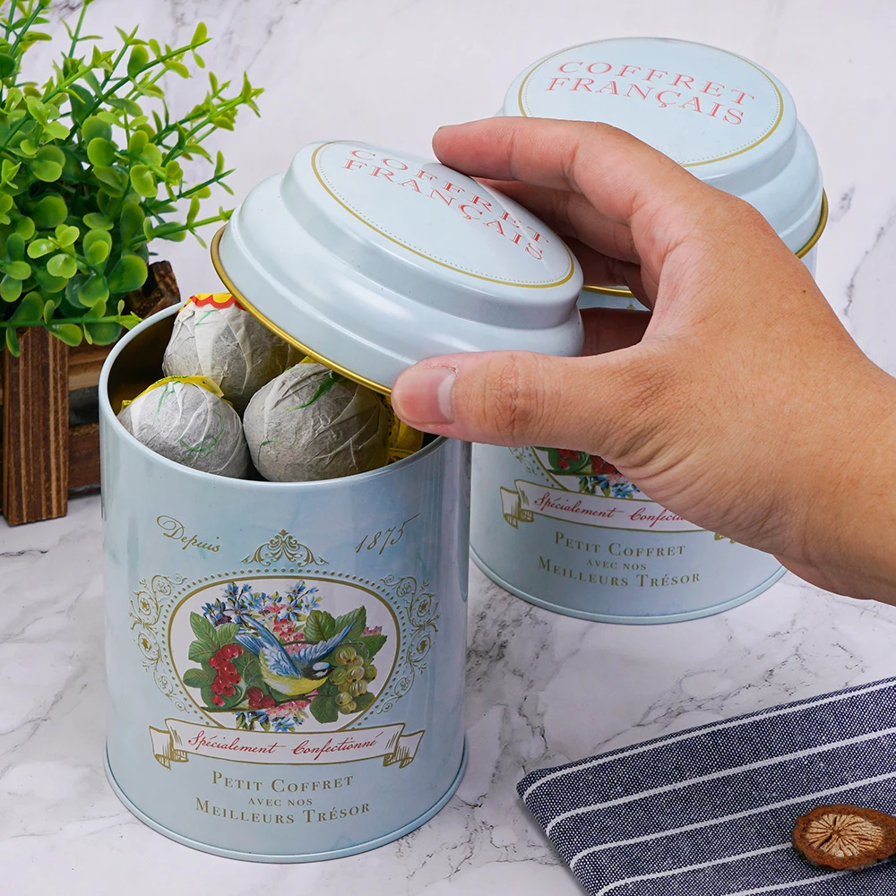 Elegant Metal Tinplate Empty Cylinder Tea Tin Box