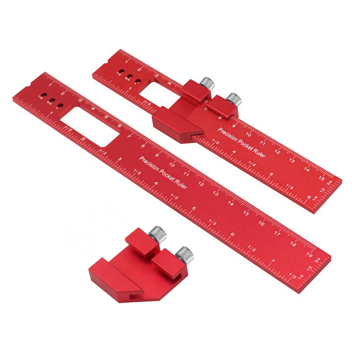 Precision Pocket Metal Slide Ruler Inch and Metric,  Aluminum Woodworking Ruler with Slide Stop T-Type Scribing Ruler