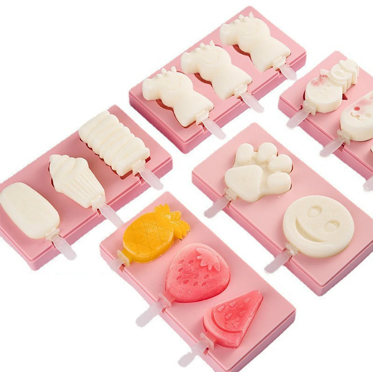 Flexible Novelty New Cartoon Design Dishwasher Safe Popsicle Mould Set Silicone Ice Cream Mold Ice Pop Mold