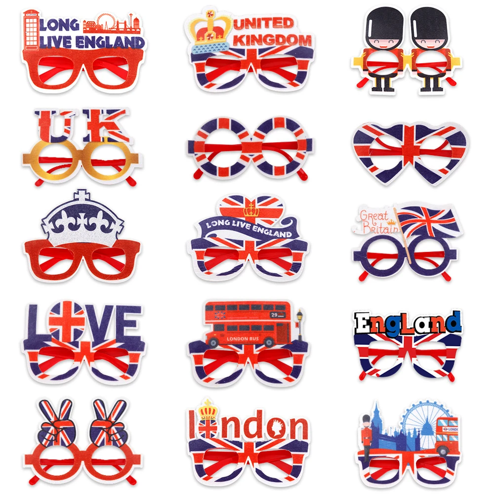 UK England Theme Glasses Frames Photo Props for Party Union Flag London Bus Crown Heart Custom Accessories