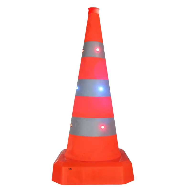 Factory Outlet Traffic Safety Cones Flexible 41~70cm USB Rechargeable Collapsible Road Work Cones with Solar Charging Panel