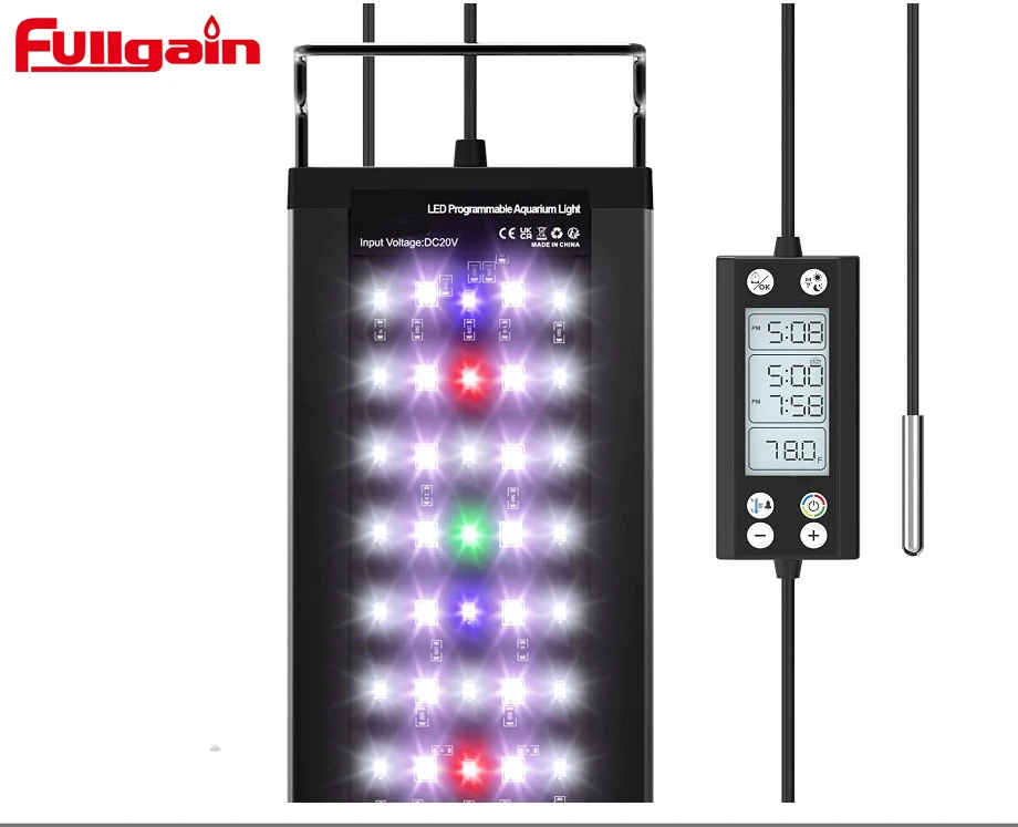 Fullgain Fg178 DC Power Adapter Aquarium Light Sanrise Freshwater With Thermometer Alarm Wide Spectrum Aquarium Light Lamp