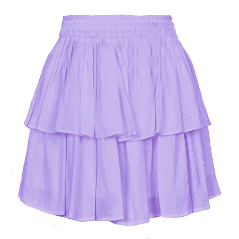 Women High Waist Tiered Ruffle Short Skirt Smocked Layered Elastic Waist A-Line Mini Skirt